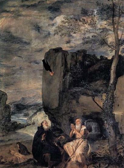 VELAZQUEZ, Diego Rodriguez de Silva y St Anthony Abbot and St Paul the Hermit oil painting image